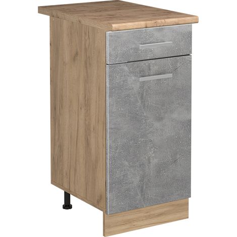 Mobiletto base cucina R-Line, Calcestruzzo/Rovere dorato, 40 cm piano di lavoro Rovere dorato, Vicco (1/5)