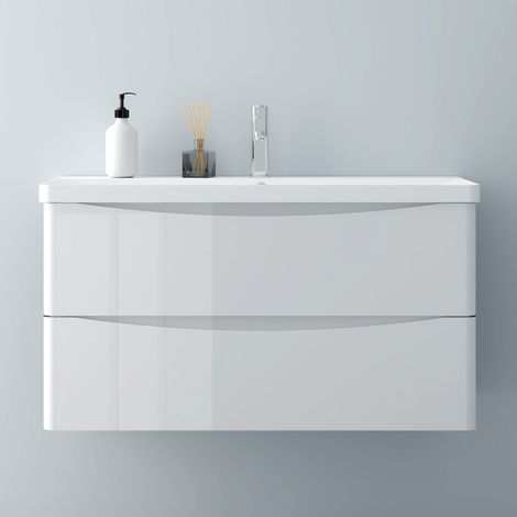 Waschbeckenunterschrank,Weiß, mit Waschtisch,99x46x52cm (1/5)