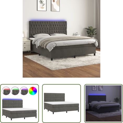 vidaXL Matelas à ressorts ensachés -  Sommier à lattes de lit matelas et LED Gris foncé 160x200 cm (1/5)