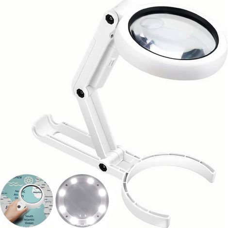 Lente d'ingrandimento portatile illuminata su supporto, lente d'ingrandimento da tavolo con supporto pieghevole, lente d'ingrandimento da lettura, lente d'ingrandimento da tavolo (1/5)