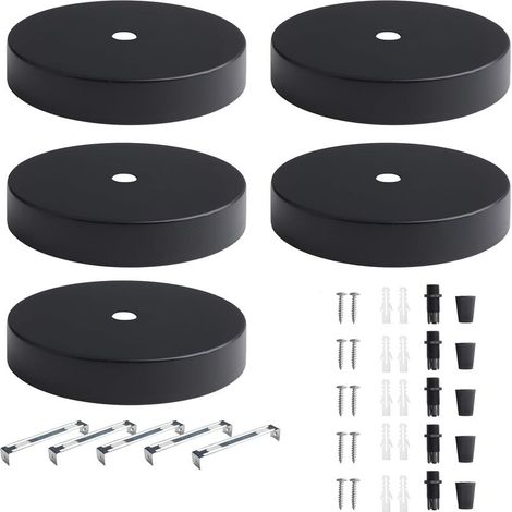 5 pièces Auvent de Plafond 10cm Rosace Plafond Luminaire Noir Cache Fil Lustre Plafond Pavillon Luminaire Metal Baldaquin Lampe Support de Fixation Lustre pour Cuisine Salon Couloir (1/5)