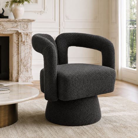 360 Grad drehbare Kuschelfass-Akzentstühle, runde Sessel mit breiter Polsterung, flauschiger Stoffsessel für Wohnzimmer, Schlafzimmer, Büro, Warteräume, Dunkelgrau (1/5)