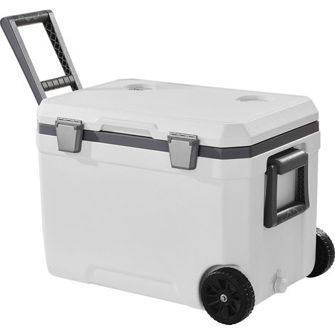 VEVOR Nevera Portátil con Ruedas de 45 Qt con Retención de Hielo con Asas Resistentes y Portavasos Enfriador Portátil Aislado de Material Rígido Liviano Adecuado para Pícnics Familiares, Viajes