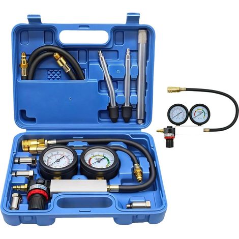 Compression Tester, Dual Pressure Gauge with Adapter M10 M12 M14 M18 Petrol Compression Tester with Extension Rod for Pressure Test and Leak Rate Test (0-100 PSI / 0-7 Bar) (1/5)