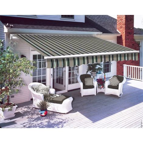 Greenbay 3 x 2.5m Manual Awning Garden Patio Canopy Sun Shade Shelter Retractable Multi-Stripe