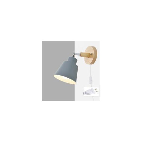Wandleuchte aus Holz fürs Schlafzimmer mit E27-Schalter – 12 cm Aluminiumschirm – Kompatibel mit LED-Leuchtmitteln – Einfache Montage (1/5)