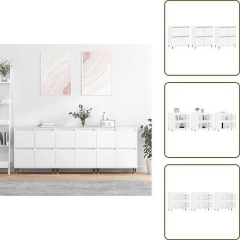 The Living Store Sideboards 3 Stk. Weiß Holzwerkstoff - Schreibtisch - Wohnzimmermöbel - Regal - Sideboard - Eiche