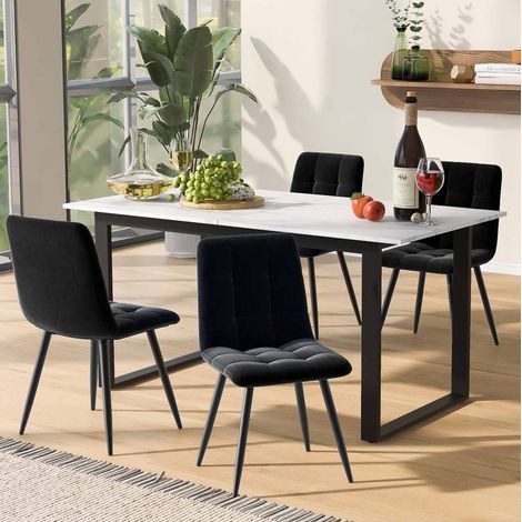Tavolo allungabile 180 x 80 x 75 cm, piano MDF effetto marmo, struttura in metallo bianca DESVIAE (1/5)