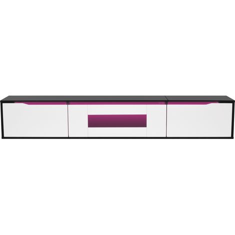 Hochglanz-TV-Möbel schwarz und weiß 180 cm mit LED-USB, hängend oder stehend, MDF/Spanplatte (1/5)