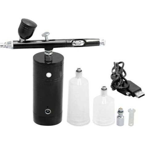BUNTHAUS KKmoon Usb Rechargeable Airbrush Kit Pompe De Pulverisation Airbrush Compresseur A Double Action A Main Airbrush Gun Tattoo Peinture Hydratante Maquillage Fx, Noir, Ensoleillé (1/5)
