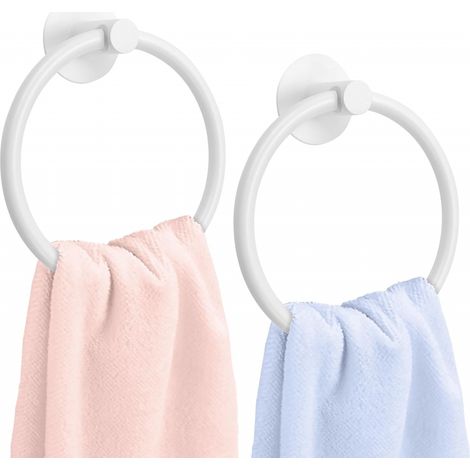 White Towel Rack Rings Aluminum Black Inch Self Adhesive Wall Mount for Kitchen and Bathroom 2 Pack 6.5 3M (1/5)