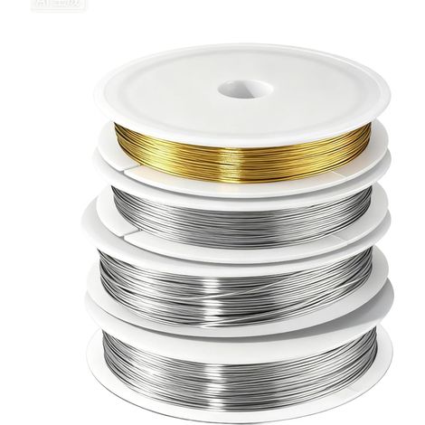4 rouleaux de fil de perles en acier inoxydable, fil pour bijoux en nylon 0,5 mm x 100 m, 3 fils argentés 1 fil cuivré, fil métallique pour la fabrication de bijoux artisanaux, colliers et bracelets