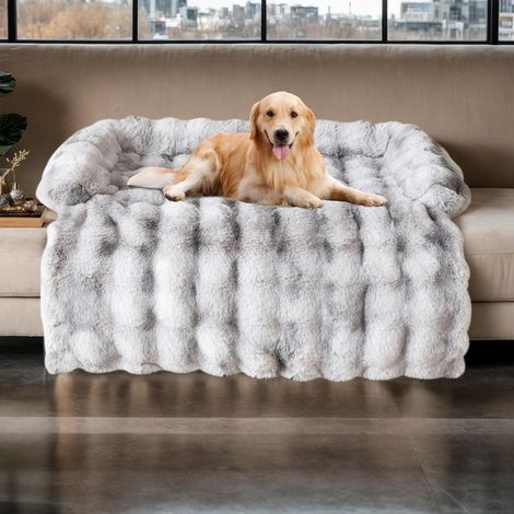 Lit panoramique pour chien 90x90cm, lavable, avec des bords moelleux, gris