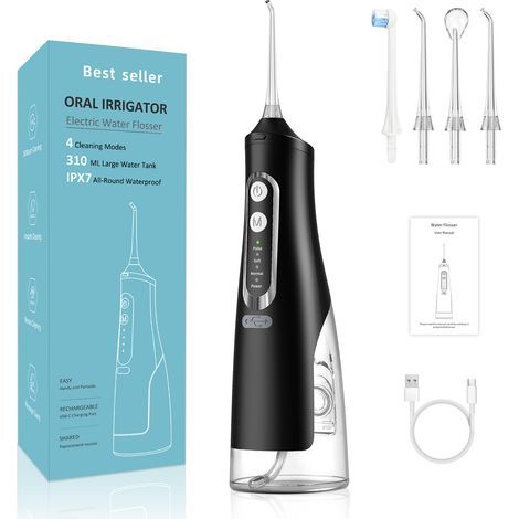 Jet Dentaire Hydropulseur, Jet Dentaire Portable 4 Modes, Irrigateur Oral Professionnel Réservoir 310ml IPX7 étanche rechargeable de Voyage (1/5)
