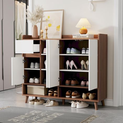Buffet/commode/meuble à chaussures moderne offrant un grand espace de rangement, 4 portes et 1 tiroir avec une étagère réglable, idé (1/5)