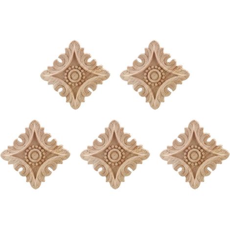 5x Vintage unbemalte, geschnitzte Eckwandleuchte aus Holz, Dekoration für Möbel, Wände, Schranktüren. (1/5)