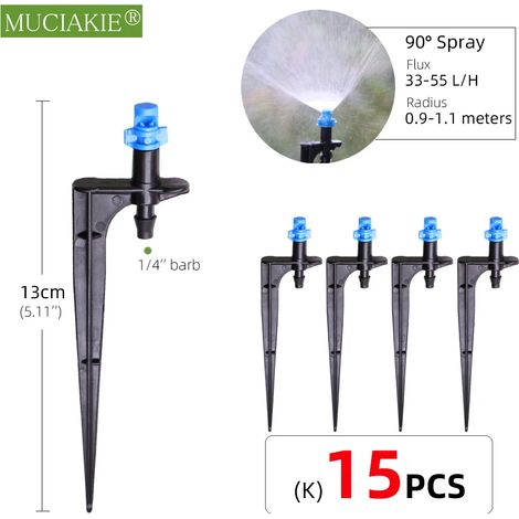 (Kx15pcs) 24 types d'arroseurs de jardin avec piquet, goutteurs à réfraction à atomisation réglable, buses à vortex, raccord cannelé 1/4'' (1/5)
