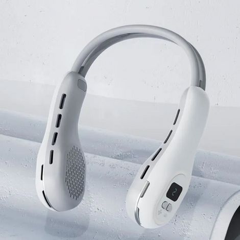 Ventilateur de Cou Suspendu  - Modèle Blanc - USB Rechargeable - 3 Vitesses - Affichage LED (1/4)