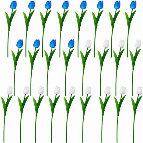 Künstliche Tulpen aus Kunststoff, künstliche Tulpen für Hochzeiten, Wohn- oder Hoteldekoration: 12 königsblaue und 13 weiße (1/2)