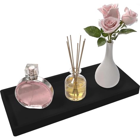 Plateau De Salle De Bain en Silicone, Plateau De Comptoir De Cuisine, 30 X 12.5 cm, Plateau DéCoratif pour Coiffeuse, Facile à Nettoyer et Incassable, pour Parfums, CosméTiques, Bijoux(Black) (1/5)