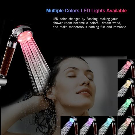 Douchette LED, pommeau de douche LED avec filtre ionique, plusieurs couleurs, changement de couleur automatique pour salle de bain (1/4)