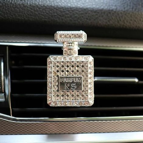 10 flacons de parfum en forme de diamant pour voiture, diffuseur d'arômes avec clip pour grille d'aération (argenté)