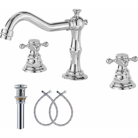 Miscelatore per lavabo da bagno a 3 fori, due maniglie, cromato, da 8-16 pollici (1/5)