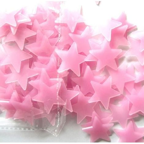 100PC Enfants Chambre Fluorescent Glow In The Dark Etoiles Stickers muraux Rose (1/3)
