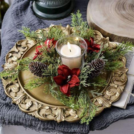 Guirlande De Noël - Couronne En Plastique Avec Branches Vertes - Décoration De Table Et De Porte - 25 X 25 Cm - 1 Pièce (1/5)
