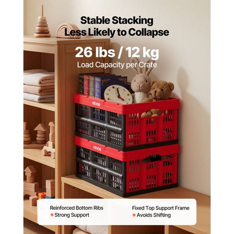 Caisse Plastique Pliable 32 L Lot de 3, Cagette Pliable avec Poignées, Charge Max. 12 kg par Caisse, Bac de Rangement Empilable pou… (1/5)