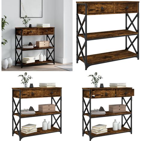 Table console chêne fumé 75x28x75 cm bois d'ingénierie - Table d'entrée - Rangement (1/5)