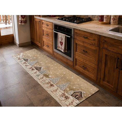 Tappeto Cucina Tirolese Chalet Beige Passatoia Antiscivolo Made in Italy Cm. 55x80