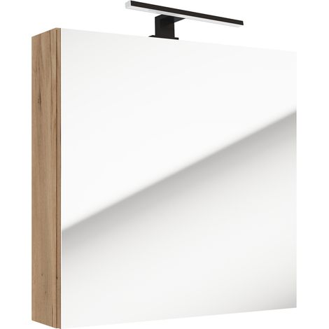 Badezimmer Spiegelschrank 60 cm mit LED Aufbauleuchte LUCCA-107 in Eiche Nb., B/H/T: ca. 60/65/15 cm (1/3)