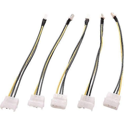 Lot de 5 câbles adaptateurs de 20 cm pour ventilateur de boîtier CPU : connecteur Molex/IDE 4 broches vers connecteur 3 broches.