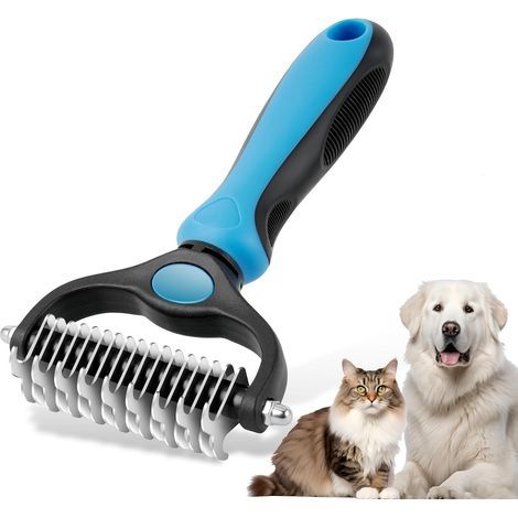 Brosse de toilettage pour animaux de compagnie, râteau double face pour chiens et chats, brosse professionnelle pour démêler les poils et éliminer les nœuds, les tapis, les nœuds et les poils volants (1/5)