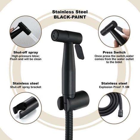 1 set of black stainless steel manual bath seat shower, traditional self-cleaning manual bath seat shower