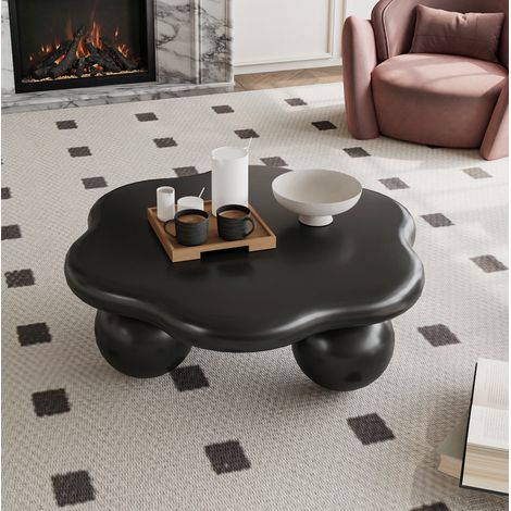 Mesa baja 79x79x31 cm negra con forma de nube, patas esféricas, diseño compacto en MDF, MEUBLIV (1/5)