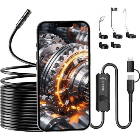 Caméra d'inspection de l'endoscope Ennovor, Endoscope rigide flexible 1920P, 10m avec 8 LED Borescope, Caméra de serpent USB sans WiFi, Borescope de drain de tuyau d'évier de tube IP67 étanche, Androi