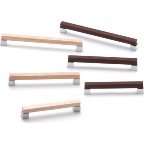 Tirador Symbiosis 9381 - Cromo mate/Haya, barniz transparente. 176x12x29mm. Entrepuntos 160mm. (1/2)
