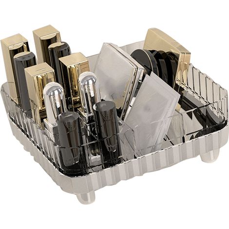 Kosmetik-Organizer mit mehreren Fächern, rutschfester Kunststoff, transparent, silberfarben, für Kosmetik, Lippenstifte und Schmuck (1/5)