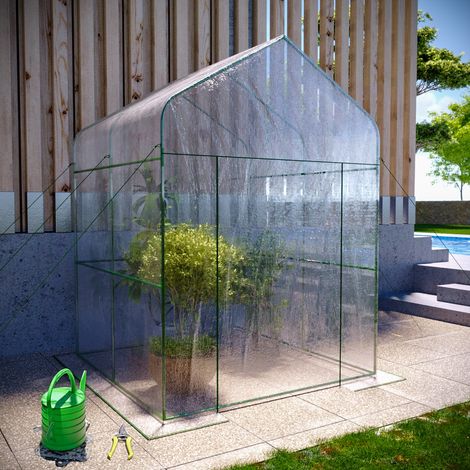 Serra Da Giardino Per Orto Senza Ripiani Telaio In Metallo A Casetta In Acciaio Telo Trasparente In PVC Porta Avvolgibile Apertura A Cerniera Protezione Piante Giardinaggio 143 x 143 x 195 Cm (1/5)
