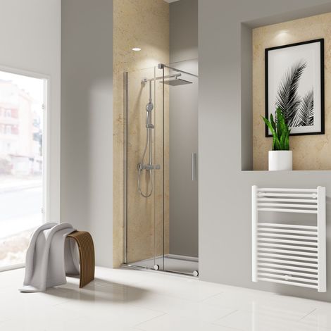 Porte de douche coulissante 100 x 200 cm, verre 8 mm transparent anticalcaire, profilé chromé version gauche, roulettes en bas, Toura, Schulte