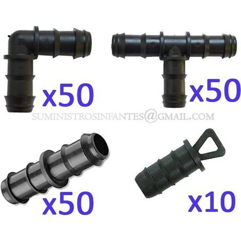 Suinga – Pack d'irrigation goutte à goutte 16 mm – 50 tés, 50 coudes, 50 jonctions, 10 bouchons – Compatible cultures variées