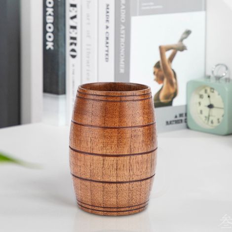 Klassischer, natürlicher Holzbecher für den Haushalt – geeignet für Wasser, Bier, Kaffee, Milch und Tee (1/5)