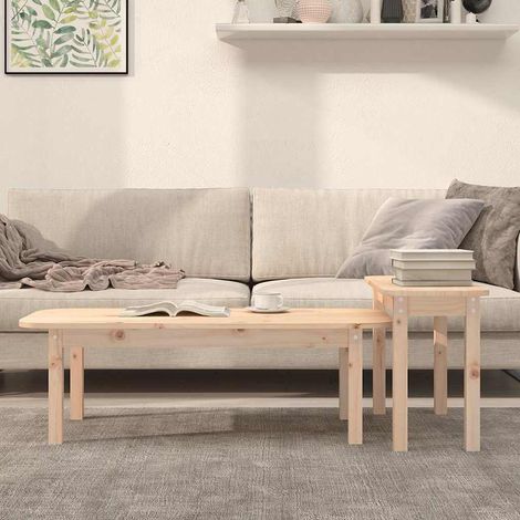 Lot de 2 Tables basses de salon, Tables Café, Bois massif de pin OIB5687E (1/5)