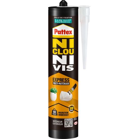 colle de fixation express, séchage en 20 min, colle forte résistante à l'humidité, mastic blanc, cartouche de 390 g (1/5)