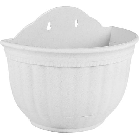 Jardinière suspendue semi circulaire en plastique blanc UKCOCO avec crochet et soucoupe, idéale (1/5)