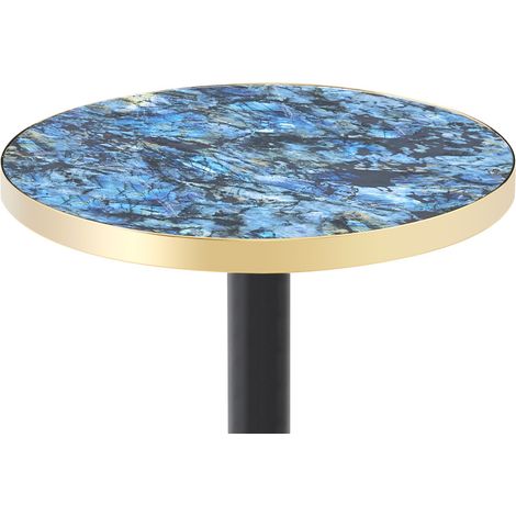 Table d'appoint ronde effet marbre bleu avec bord doré, plateau MDF et structure métal noir, 60 cm, pour salon, chambre ou balcon – CHICFURN (1/5)