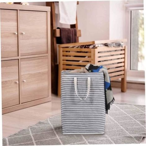 Sac de rangement pliable pour le linge - 72L - Tissu - Gris et blanc - 40x30x60cm (1/4)