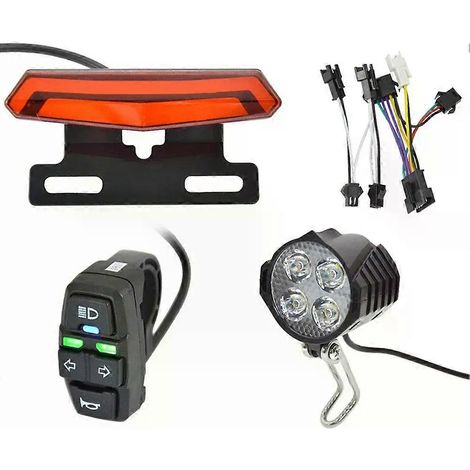 24-48V E-Bike Vorderradbremse Rücklicht-Set Hupe Scheinwerferschalter Energiesparmodus mit E-Bike-Blinker und funktionalem Rücklicht Fahrradbeleuchtung (1/4)